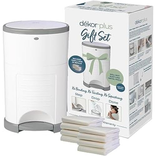 Diaper Dekor Plus Diaper Pail Gift Set – White | Comes with up to a Year's Supply Worth of Diaper Dekor Refills!