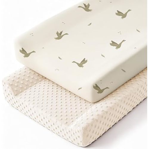 Susurration Changing Pad Covers Stretchy Changing Table Covers 33x17x7in Ultra Soft Changing Pad Sheets for Unisex Baby Girls and Boys, 2Pack (Goose)