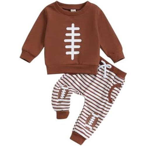 Toddler Baby Boy Football Outfit Football Embroidery Sweatshirt Pullover Casual Jogger Pant 2Pcs Fall Sport Clothes