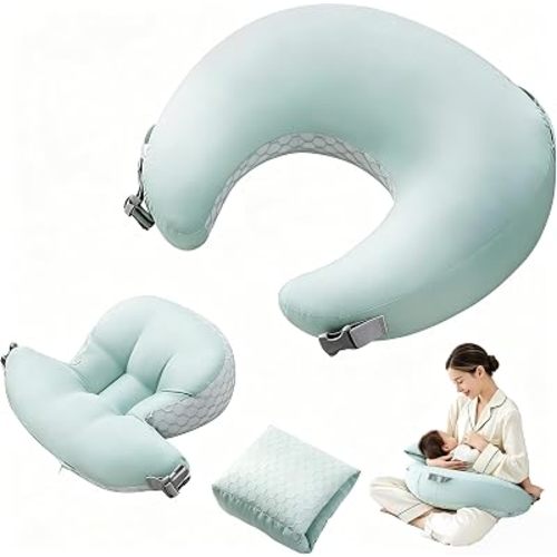 Nursing Pillow for Breastfeeding, 3-in-1 Detachable Baby Feeding Pillow with Removable Support Cushions, Gentle Elevation for Reducing Spit-Up & Gas, Breathable Washable Cover（Green）