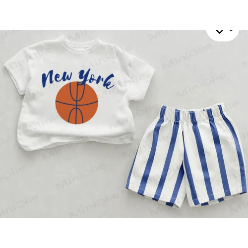 NEW YORK Baby Blue Basketball Vertical Striped 2-piece Shorts Set - 6-12 mos