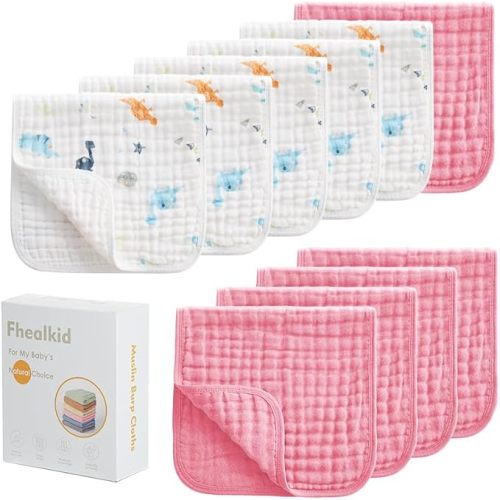 Muslin Burp Cloths Sets Newborn Baby Boy Essentials Must Haves 100% Cotton 10 Pack 22" X 10",6-Layer Baby Bibs & Burp Cloths for Baby Drool and Messes - Soft, Safe & Gentle for Boys & Girls Multi