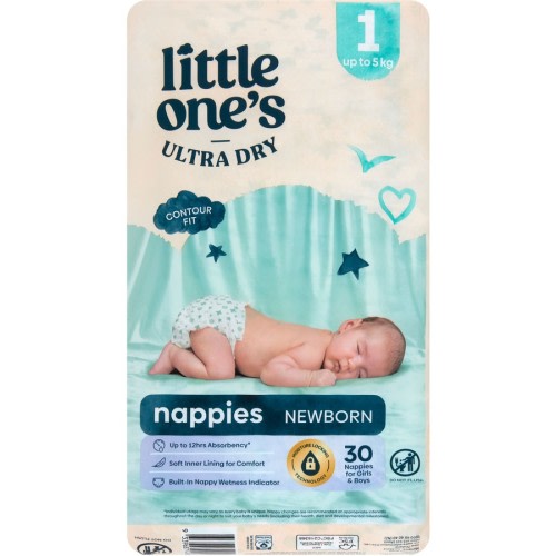Little Ones Ultra Dry Nappy Size 1 (up to 5kg) Newborn 30 Pack
