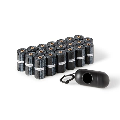 Amazon Basics Dog Poop Bags with Dispenser, 300 Count, Enhanced for Guaranteed Leakproof, Unscented, Includes Leash Clip