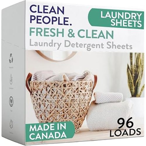 The Clean People Laundry Detergent Sheets - Laundry Soap - Ultra Concentrated, Recyclable Packaging, Stain Fighting - Fresh Scent, 96 Pack