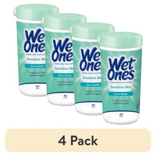 (4 pack) Wet Ones Sensitive Skin Hand Wipes, Fragrance Free, Unscented, 40 Ct Canister, Hypoallergenic