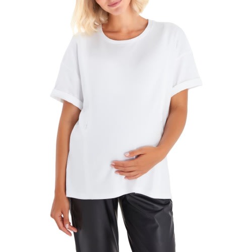 Maternity Side Zip Maternity/Nursing T-Shirt, Small/Medium, White