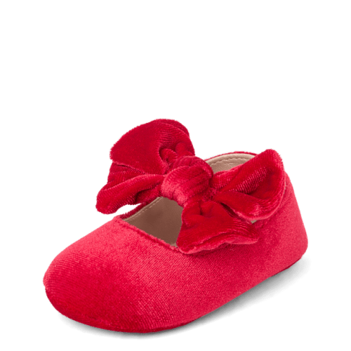 Baby Girls Bow Velvet Ballet Flats - Red