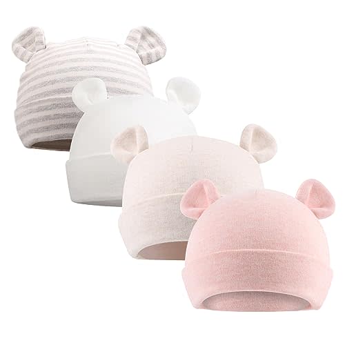 Original Cotton Newborn Hats for Girls Striped Preemie Baby Hats Bear Ears Infant Boys Beanies 0-6 Months