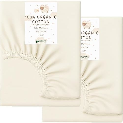 Organic Cotton Crib Mattress Protector (Water-Resistant) - Breathable Fitted Liner Pad, GOTS-Certified, Hypoallergenic, Made in USA - Bassinet 32"x15" - Pack of 2