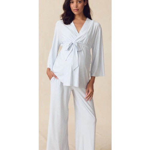 LAKE Maternity DreamModal® Kimono Three-Piece Set in Fog (Size: L, Stripes: Fog)