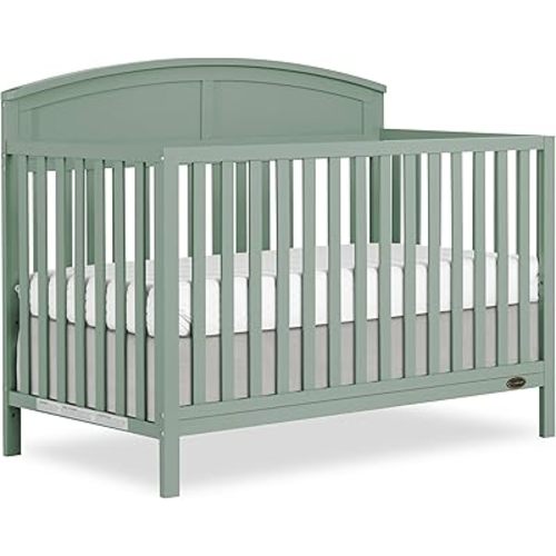 Dream On Me Storybrooke 5-in-1 Convertible Full-Size Baby Crib, GreenGuard Gold & BSA Certified, Convert to Toddler, Day & Full-Size Bed Sustainable Pinewood, 3 Mattress Height Settings - Meadow Green
