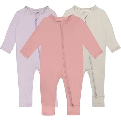 GUISBY Baby Pajamas with Mitten Cuffs - 3Pcs Girls Boys 2 Way Zipper Long Sleeve Rayon Sleepers