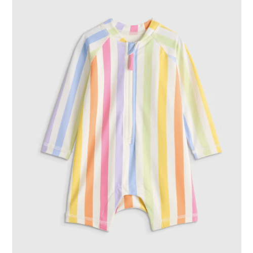 Long Sleeve Zip-Up Rash Guard One-Piece - Rainbow Stripe