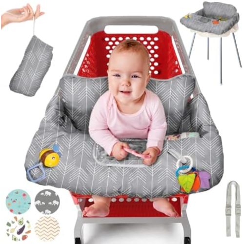 Shopping Cart Cover for Baby, High Chair Cover for Restaurant Seat - Grocery Cart Cover for Baby Girl and Boy, Comfortable Cotton Buggy Covers for Babies - Padded Toddler Shopping Cart Cover