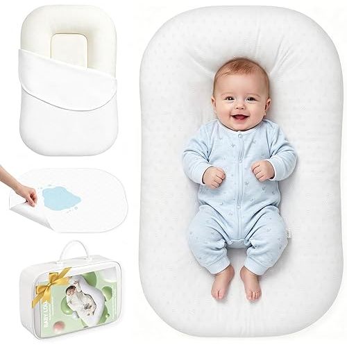 UMEIJA Baby Lounger Infant Support Cushion with Separate Waterproof Pad for 0-24 Months Baby Lounger Pillow Soft Cotton Breathable Infant Floor Seats & Loungers for Newborn Baby Gifts Travel Essential