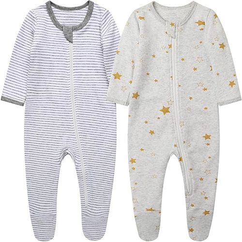 O2 BABY Baby Boys Girls Organic Cotton Zip-Front Sleeper Pajamas, Footed Sleep 'n Play