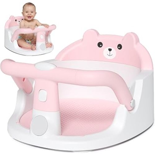 Baby Bath Seat for Babies 6 Months & up Non-Slip Toddler Bath Seats for Sitting Up Infant Bathtub Chair with Suction Cups and Soft Cushion for Baby Shower Tub Seat, Pink
