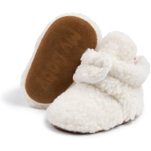 Meckior Infant Baby Boys Girls Cotton Booties Winter Fleece Warm Cozy Socks Soft Bottom Newborn Toddler First Walkers Crib Shoes with Grippers