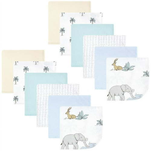 Hudson Baby Infant Boy Flannel Cotton Washcloths, Boy Safari World 12-Pack, One Size