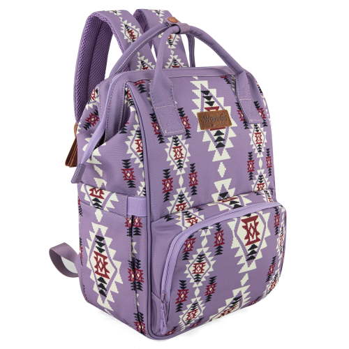 Wrangler Aztec Travel Backpack Baby Bag for Women with Stroller Strap and Side Bottle Pockets Organized Diaper Bag, Lavender