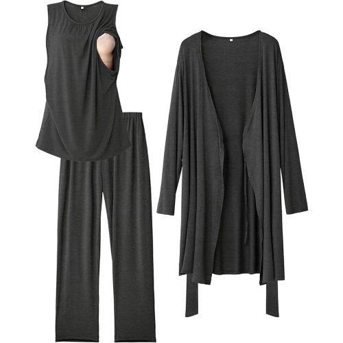 Rnxrbb Nursing Pajamas Gown Set for Women Breastfeeding Postpartum Pajama Maternity Pj for Hospital 3 PCS
