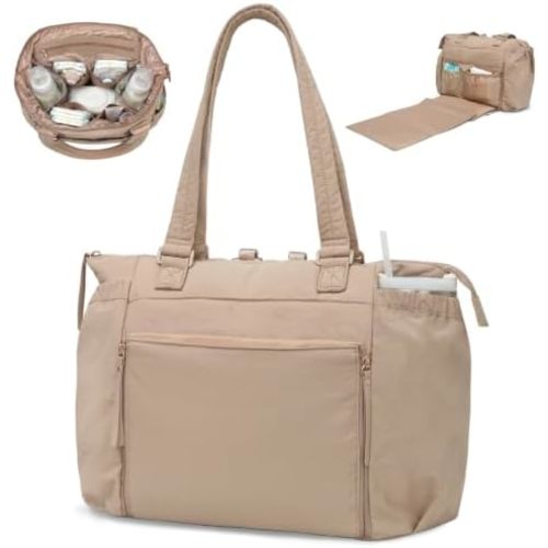 MOMINSIDE Diaper Bag Tote with Changing Station Convertible Diaper Bag Backpack Tote pañaleras para bebe Large Baby Bag, Hospital Bag Mommy Bag Travel Diaper Bag for Mom,16 Pockets, Khaki