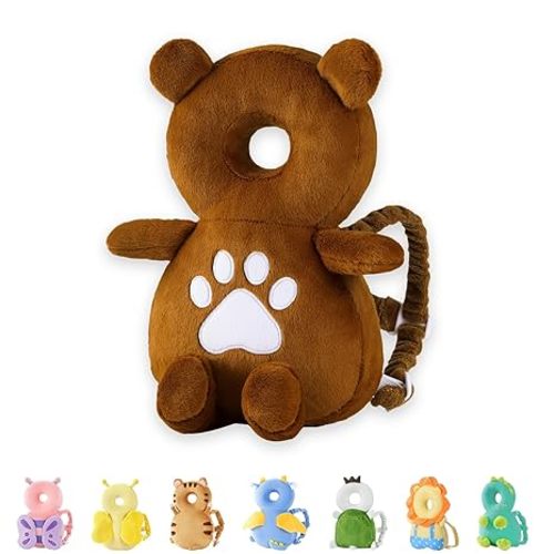 JunNeng Baby Head Protector Backpack, Toddler Fall Head Protection Cushion, Brown Bear