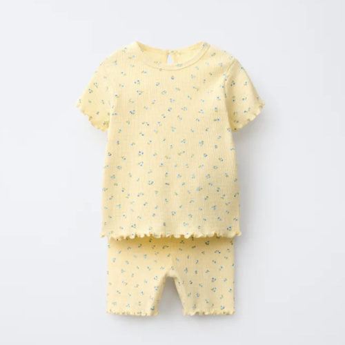 RIBBED FLORAL T-SHIRT AND BIKER SHORTS SET - Light yellow | ZARA United States