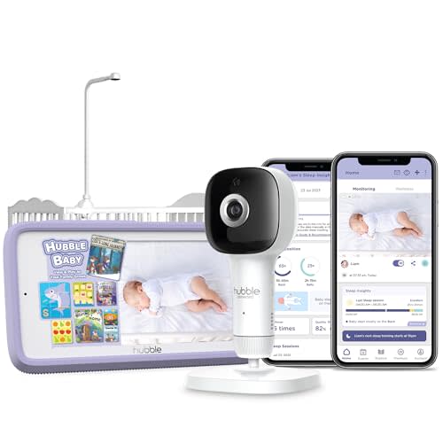 HUBBLE CONNECTED SkyVision AI Pro Baby Monitor — Baby Camera Monitor w/Covered Face, Rollover & True Cry Detection, Sleep Trainer, Soother & More — w/Touch Screen HD Parent Unit, Crib Mount System