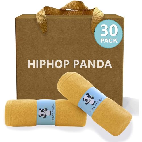 HIPHOP PANDA Baby Washcloths, Rayon Made from Bamboo - 2 Layer Ultra Soft Absorbent Newborn Bath Face Towel - Reusable Baby Wipes for Delicate Skin - Honey, 30 Pack