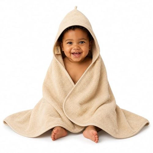 Hooded Baby Towel – 100% Organic Cotton Baby Bath Towels – Baby Girl Newborn Essentials - Super-Soft and Absorbent. (Rabbit - Blush)
