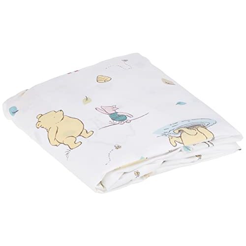 Disney Winnie The Pooh Classic Pooh 100% Cotton Fitted Crib Sheet in Ivory, Butter, Aqua and Orange