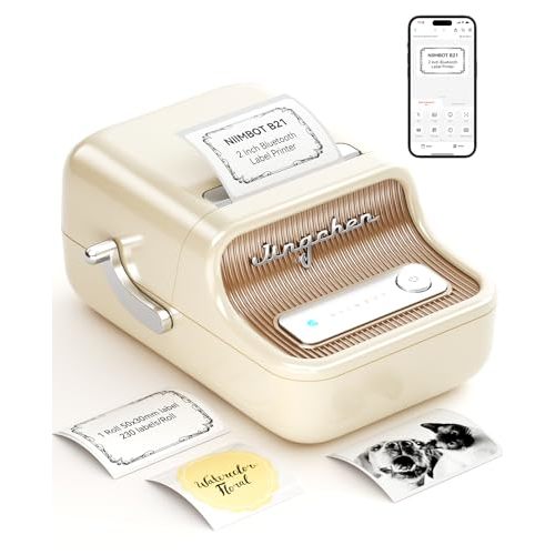 NIIMBOT B21 Label Maker, 2 Inch Bluetooth Thermal Label Printer, White | Retro Sticker Printer, for Address, Logo, Canning Jar, Candle, Mailing,Gift, Compatible with Phones and PC