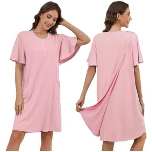 Hospital Gowns for Women Open Back Tear Away Snap Post Shoulder Surgery Short Sleeve Adaptive Clothing Nightgown