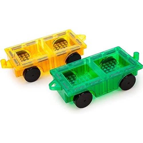 PicassoTiles 2pcs Magnetic Tiles Expansion Car Truck Building Blocks Compatible Set, Kids Magnet Bricks STEM Learning Toys, Magnetic Add-ons, Car Toys, Toddler Preschool 3 Years and up Boys and Girls