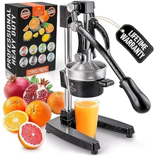Zulay Kitchen Cast Iron Juicer - Easy-to-Clean Heavy-Duty Manual Juicer, Professional Citrus Juicer - Stainless Steel Lemon Squeezer - Manual Citrus Press & Orange Squeezer - Orange Juicer (Black)