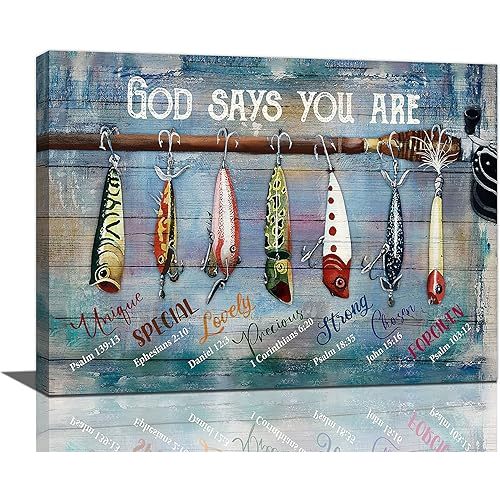Nautical Wall Art Inspirational Scripture Fish Pictures Fishing Wall Decor Motivational God Says You Are Picture Canvas Painting Prints Framed Artwork Decor for Bedroom Bathroom Living Room 12"x16"