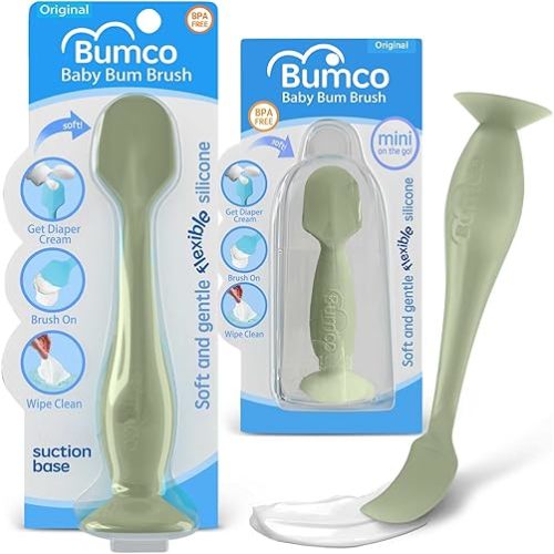Bumco Baby Bum Brush + Mini Diaper Cream Spatula - BPA-Free Butt Spatula, Soft Diaper Spatula, Baby Diaper Cream Applicator, Mom-Invented Diaper Bag Essentials, Butt Spatula