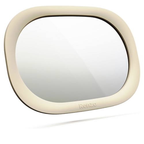 Renzo Baby Car Mirror - Rear Facing Car Seat Mirror for Infants - Extra Large, Shatter-Resistant, 360° Adjustable, Tool-Free Installation - Fits Most Cars, SUVs & Trucks (Almond Cream)