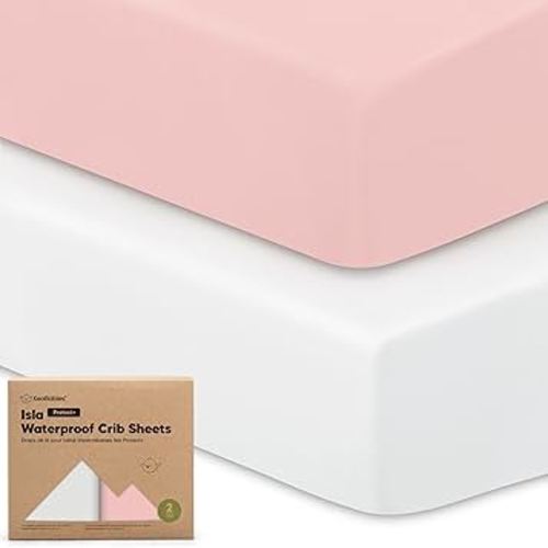 2-Pack Waterproof Baby Crib Sheets for Boys, Girls - 52x28 Viscose Derived from Bamboo Toddler Bed Sheet Neutral, Fitted Crib Mattress Protector Cover for Baby Bedding, Soft & Gentle (Rose)