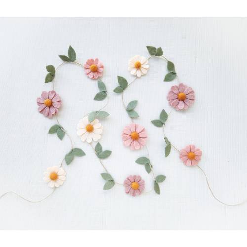 Boho Wool Felt Daisy Chain Garland- Blush Pink, Camo and Vanilla - Two Groovy/ Wild One Party Accessories- Woodland Party Wall Decor