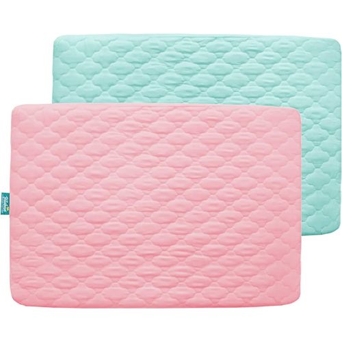 2 Pack Pack and Play Mattress Protector Sheets Fitted Waterproof Playard Mattress Pad Cover, Compatible with Graco Pack n Play & Dream On Me & Pamo Babe, Playpen/Playard Sheet, Pink&Aqua, 39" x 27"