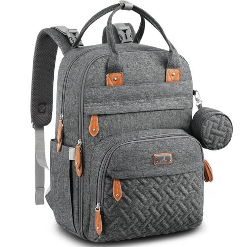 BabbleRoo Diaper Bag Backpack - Baby Essentials Travel Tote - Multi Function Water Resistant Diaper Bag, Travel Essentials Baby Bag with Changing Pad, Stroller Straps & Pacifier Case - Dark Gray