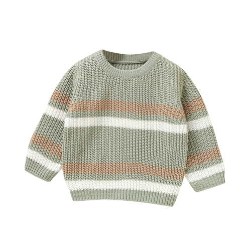 Bnwani Infant Sweaters Boys Knitted Crew Neck Long Sleeve Warm Striped Sweater Green