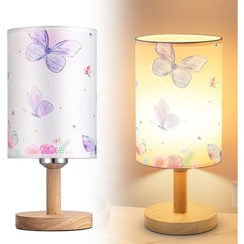 Butterfly Lamp Purple Desk for Kids Lamp Fabric Nightstand Table Lamps for Girl Kids Reading Bedroom Living Room Home Office