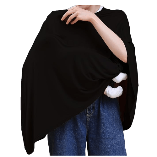 Seejoy Nursing Cover for Breastfeeding, 360°Full Coverage Nursing Poncho, Rayon Soft & Breathable Breastfeeding Cover up (Smooth Rayon, Black)
