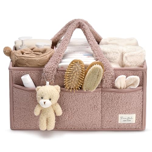 PeraBella Baby Diaper Caddy Organizer with Handle, Boy & Girl Shower Gift Basket, Portable Diaper Storage Basket Bin for Wipes, Newborn Baby Essentials Registry Search Must Haves, Car Caddy Organizer