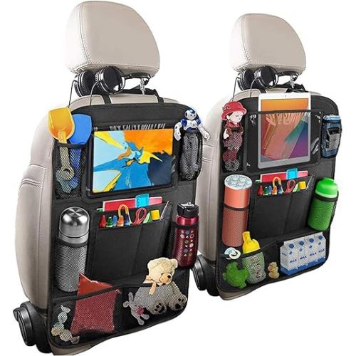 Fotgear 2 Pack Car Organizer Backseat, Car Back Seat Organizer Protector with 9 Storage Pockets 10" Tablet Holder, Waterproof Back of Seat Car Storage Organizer Kick Mats for Kids Baby