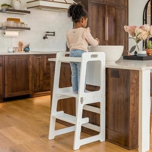 Avenlur Toddler Tower, Date 4-in-1 Kitchen & Learning Tower (White)